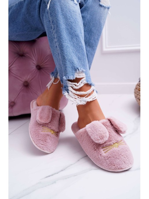 Ladies' Slippers With Fur and Ears Dark Pink Semmi