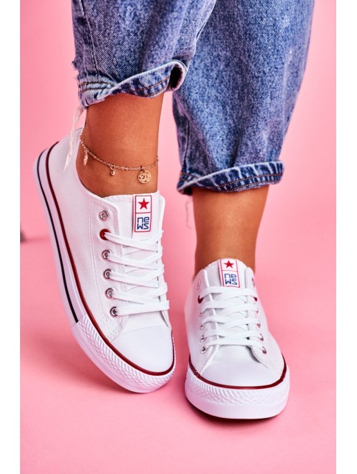 Women's Classic White Sneakers With Red Trim Ecoma