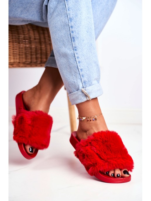 Rubber Slippers With Eco Fur Red Sensitive