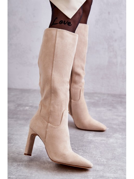 Women's Knee-High Boots Eco-Suede Beige Truly Love