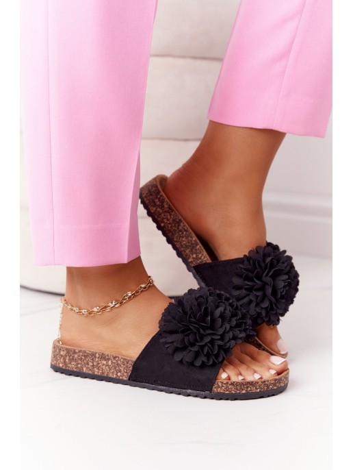 Slippers On The Cork Sole Black Flowerbomb