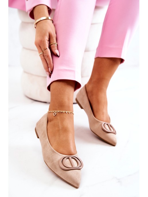 Suede Pointed Ballerinas Beige Neriso