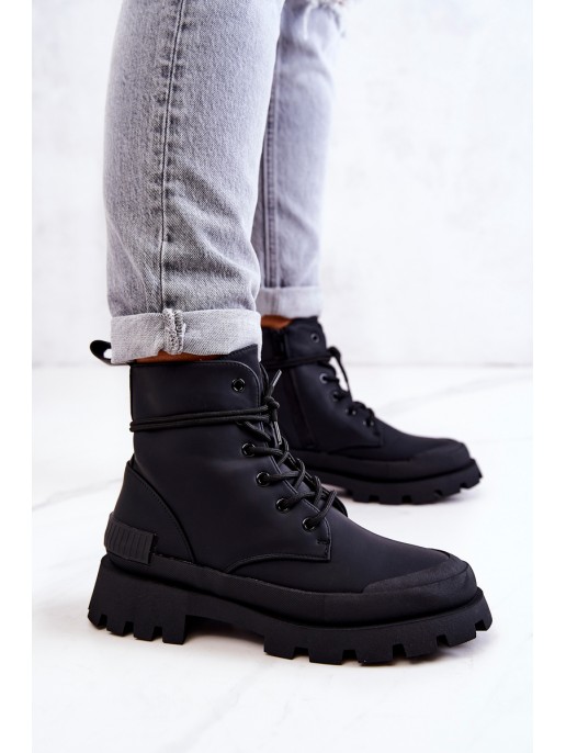 Leather Tiered Boots Black Racquell