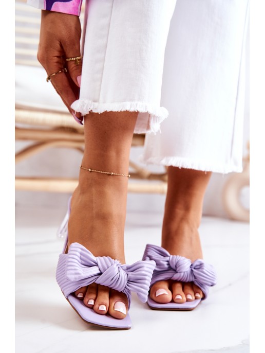 Leather Slippers With A Bow Purple Rosalee