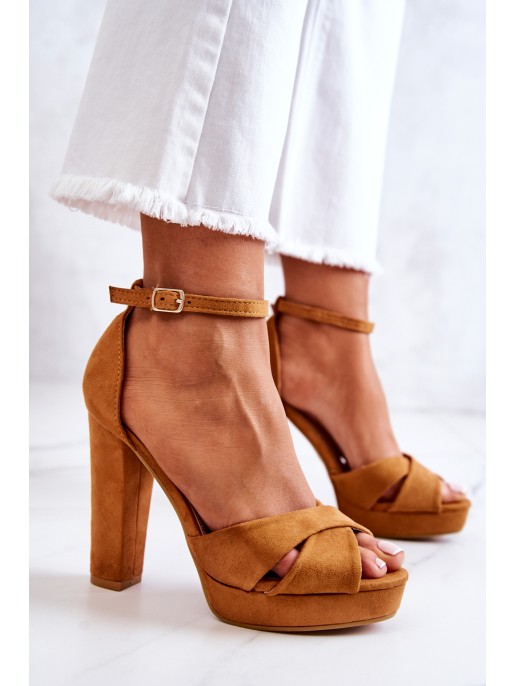 Suede Sandals On A Bar Camel Lanelle