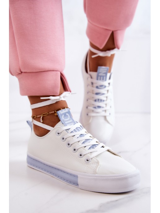 Women's Leather Sneakers White and Blue Mikayla