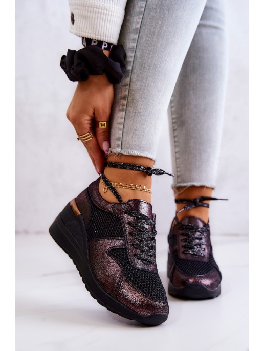 Leather Mesh Wedge Sneakers S.Barski Black