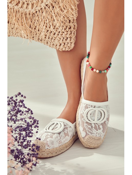 Women's Lace Espadrilles With Decoration White Summer Dream