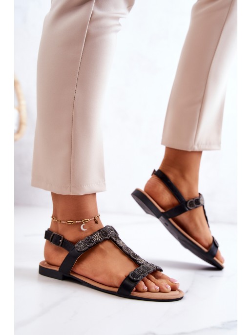 Women's Sandals With Rhinestones Black Julies