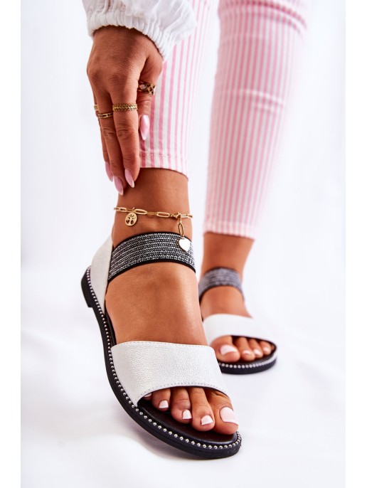 Classic Leather Sandals With Studs Silver Shelly