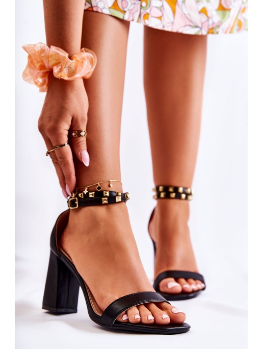 Leather Sandals On High Heels With Studs Black Maribel