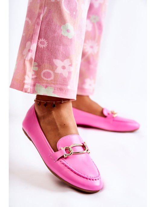 Leather Loafers With Decoration Pink Millario