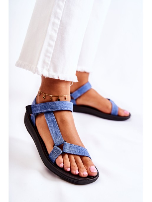 Classic Women's Sandals With Velcro Blue Kalla