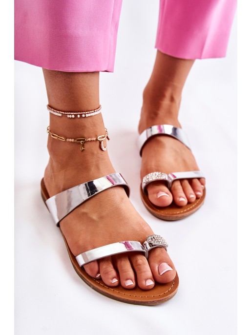Women's Lacquered Flip-flops Silver Jimena
