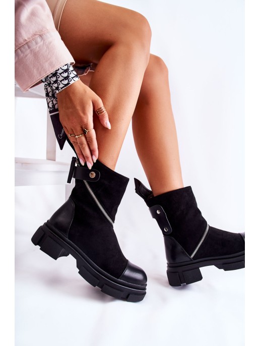 Fashionable Women's Suede Boots With Zipper Black Kandell