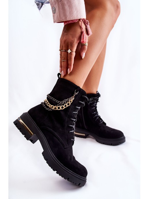 Suede warm boots with a chain Black Sorita
