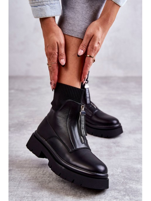 Women's Socks Boots With Zipper Black Shelter