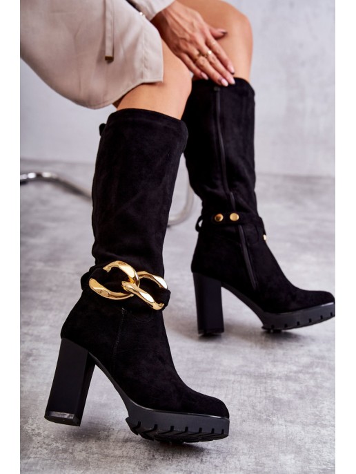 Suede Boots With Detachable Chain Black Jackson