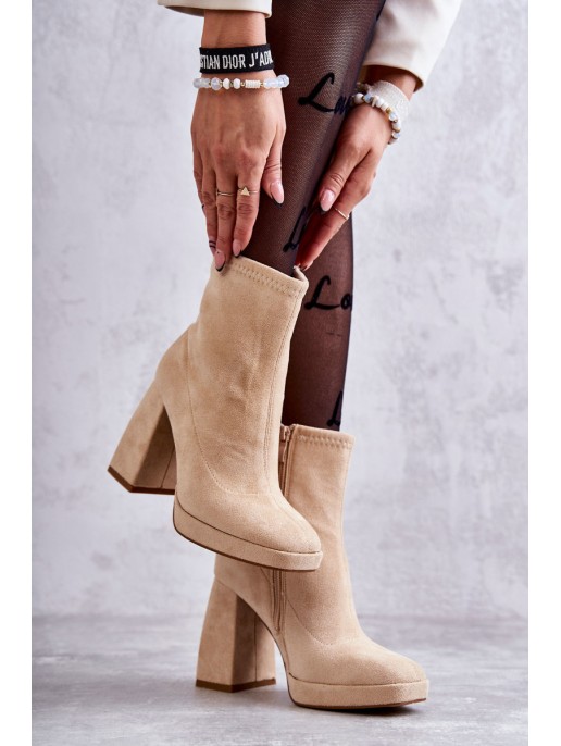 Women's Suede Boots On High Heel Light beige Ramira