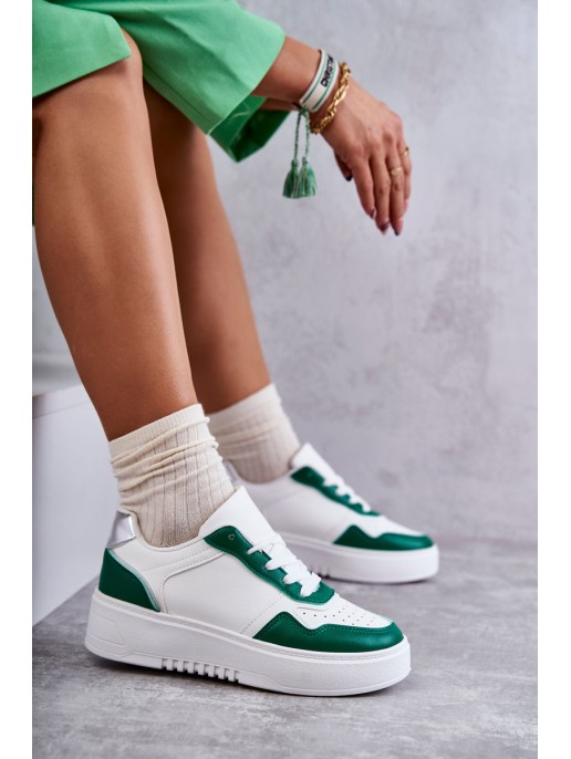 Women's Low Sport Shoes On The Platform White and Green Kyllie