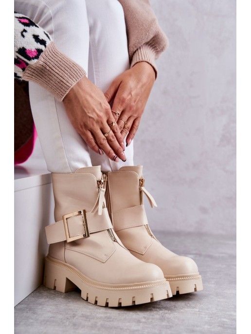 Women's Warm Boots With Zipper Beige Torey