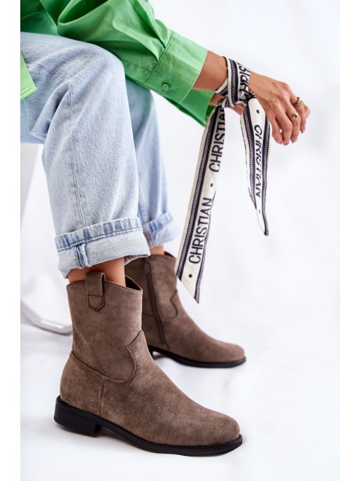 Women's Suede Flat Heel Boots Dark gray Fiorenz
