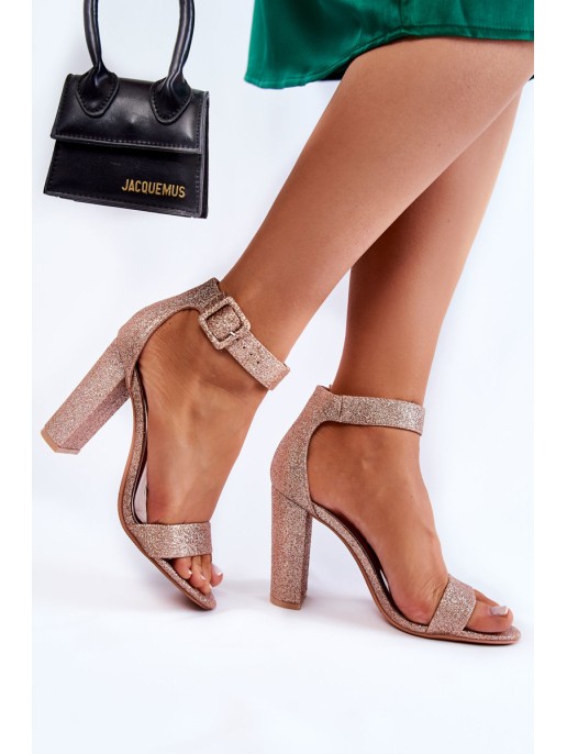 Women's Sandals On A Heel Gold Glitter Joalice