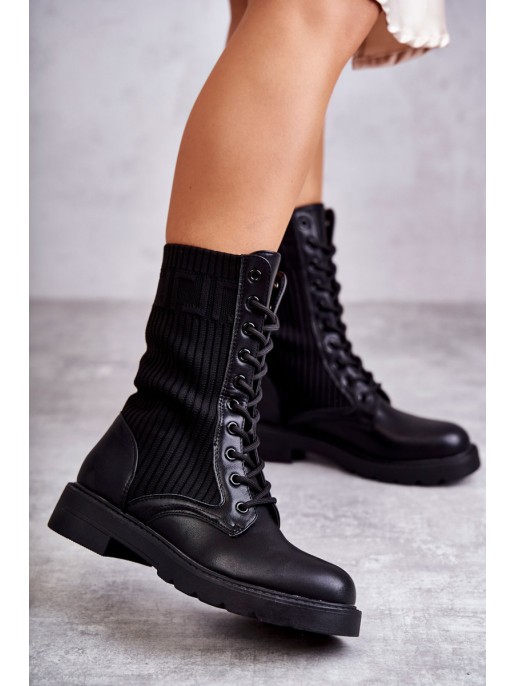 Women's Boots With A Sock On A Flat Heel Black Liam