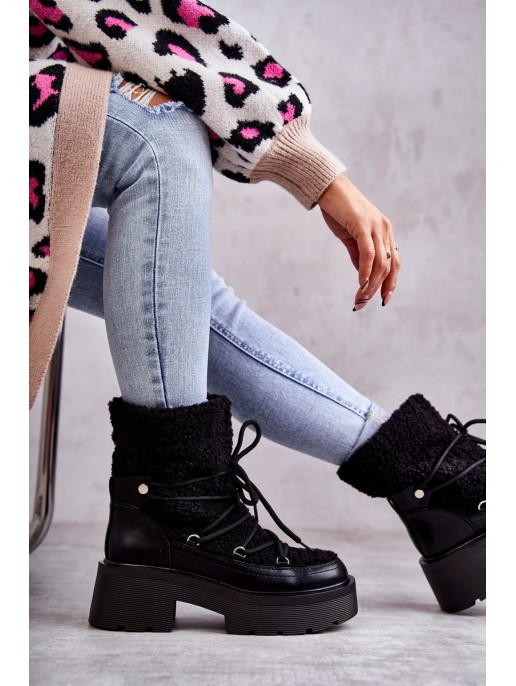 Women's snow boots with sheepskin Black Sanna