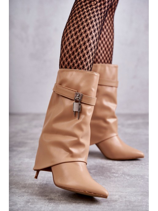 Leather Slip-On Boots On A High Heel beige Steffi