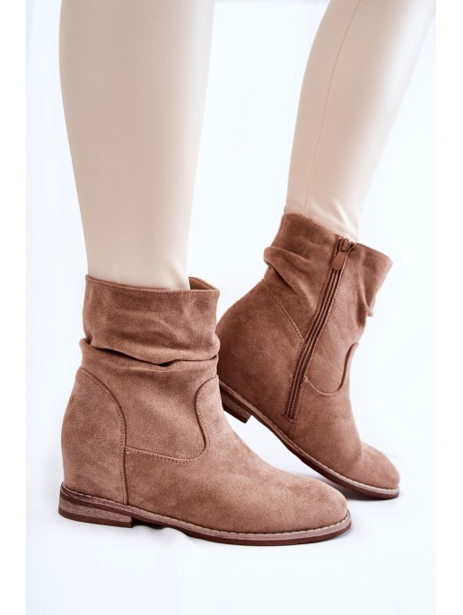 Fashionable Suede Boots On A Hidden Wedge Beige Finney