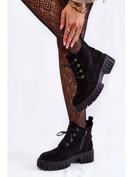 Suede Warm Lace-Up Boots Black Bjorg