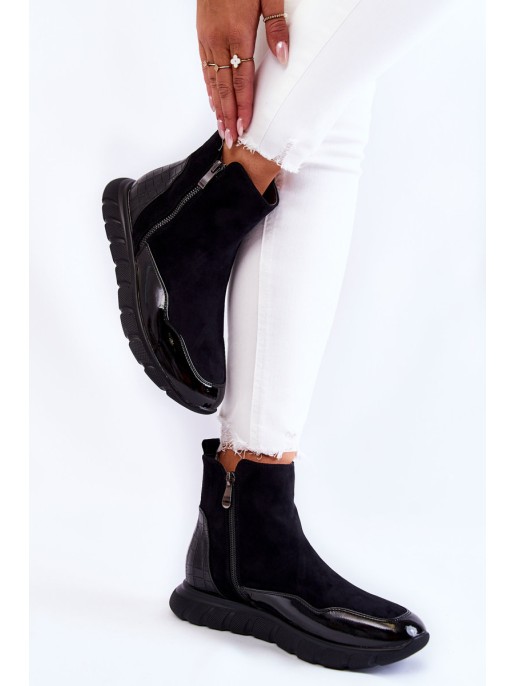 Suede Women's Boots Sneakers Black Anita
