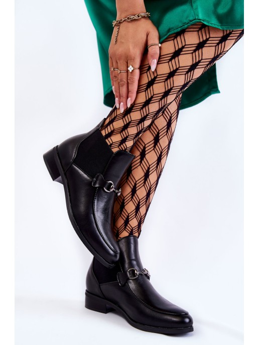Leather Women's Flat Boots Black Elin
