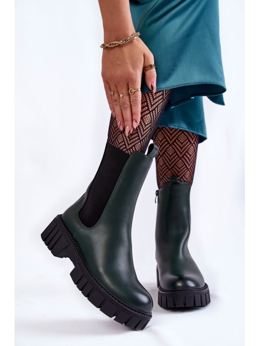 Leather Women's Boots On The Platform Green Bente
