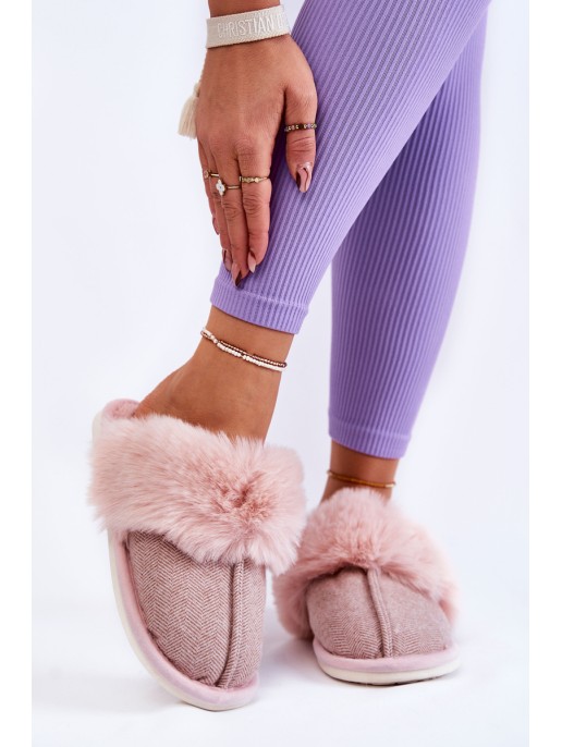 Women's Warm Slippers With Fur Beige and pink Franco