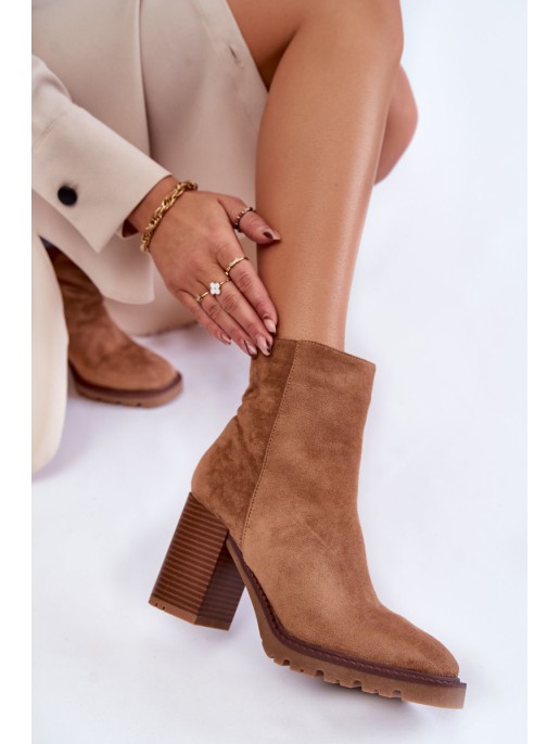 Women's Suede Boots On A Heel With A Zipper Camel Odette