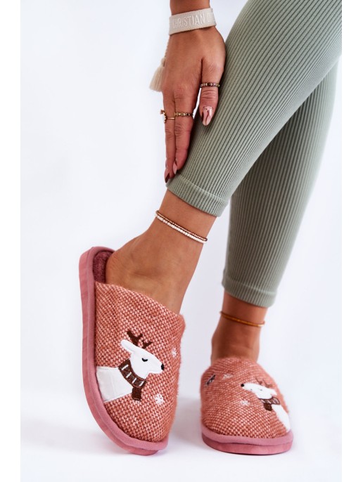 Women's Christmas Slippers With Reindeer Pink Millio