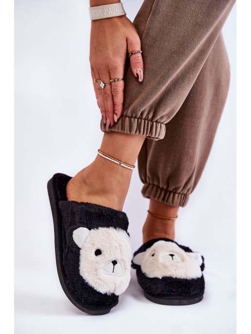Women's Fur Slippers With Teddy Black Solly