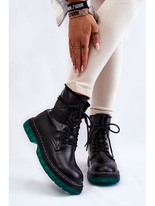 Women's Lace Up Boots With Green Sole Black Trinah