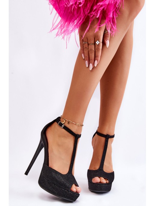 Shiny High-Heeled Sandals Black Marisha