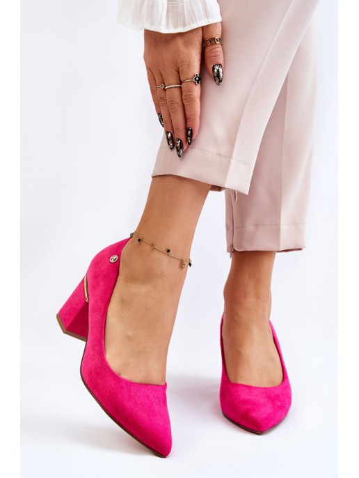 Classic Suede High Heel Pumps With Embellishments Fuchsia Derren