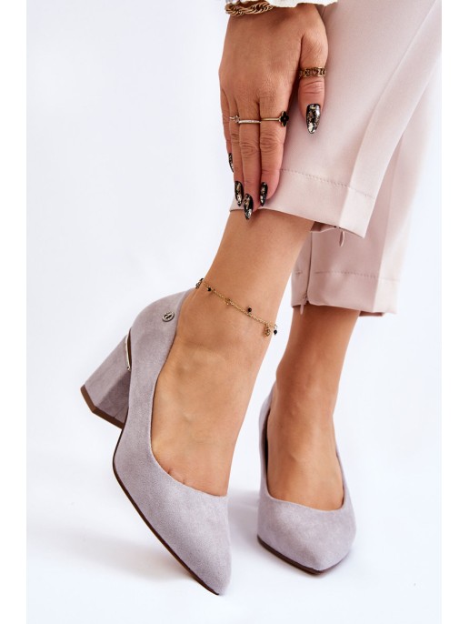 Classic Suede High Heel Pumps With Embellishments Grey Derren