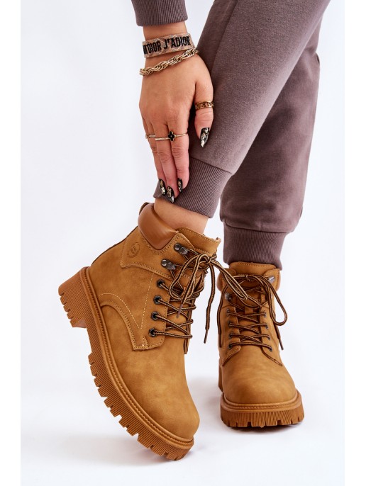 Women's Insulated Trapper Boots Lace Up Camel Halfway