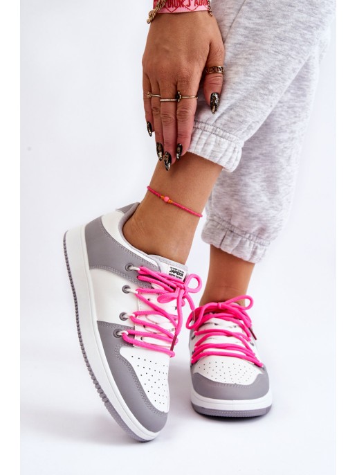 Women's Classic Double Lace Up Trainers White-Grey Jella