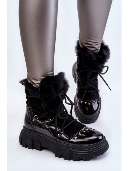 Women's Boots With Fur Lace-up Black Merron