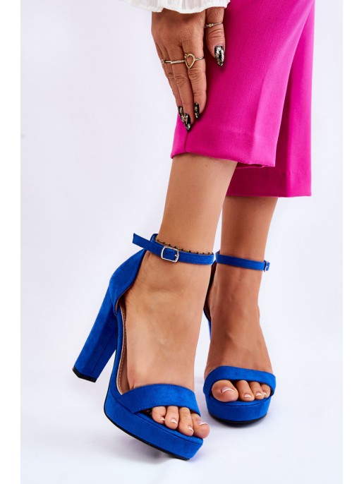 Suede Sandals On Heel Blue Spectacular