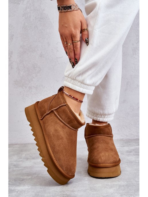 Fashionable Suede Low Snow Boots Camel Nucca