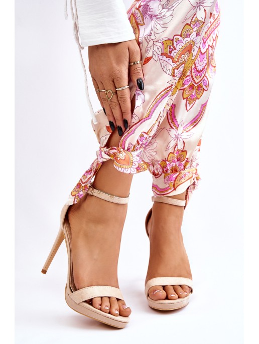 Elegant Suede Sandals On High Heel Beige Averie