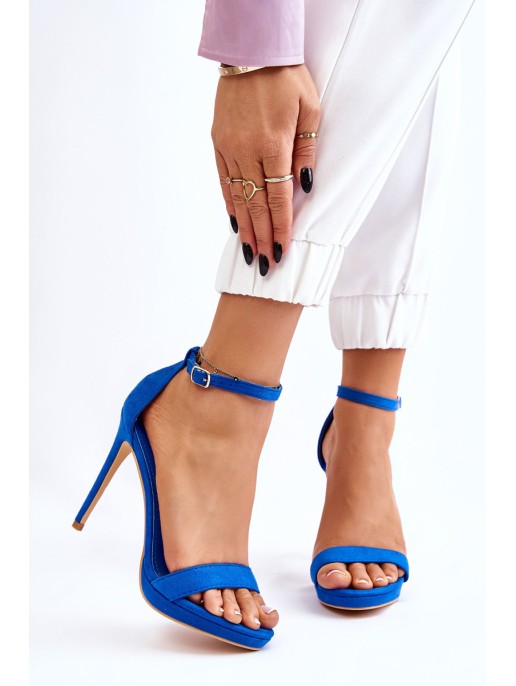 Elegant Suede Sandals On High Heel Blue Averie